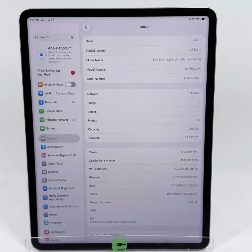 WiFi Only Apple iPad Pro 12.9" 6th Gen 256GB Silver MP603LL/A