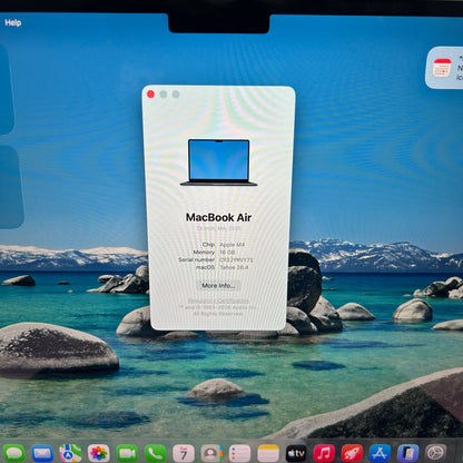 2025 Apple MacBook Air 13" M4 8C GPU 4.5GHz 16GB RAM 256GB SSD A3240