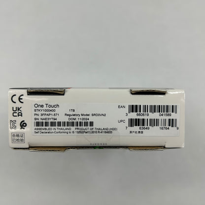 New Seagate Portable One Touch 1TB Micro USB-B to USB-A HDD 3FFPAP1-571