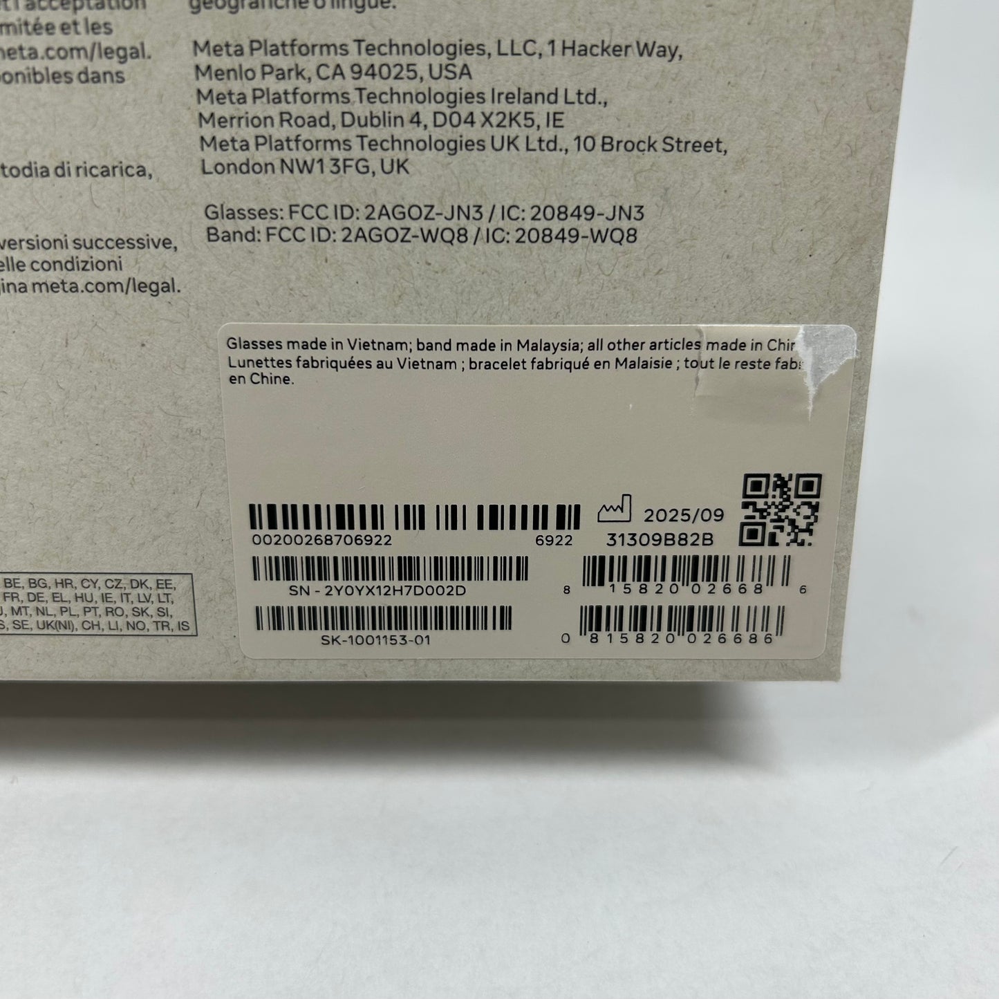 Ray-Ban Meta Display AR Smart Glasses Large 31309B82B