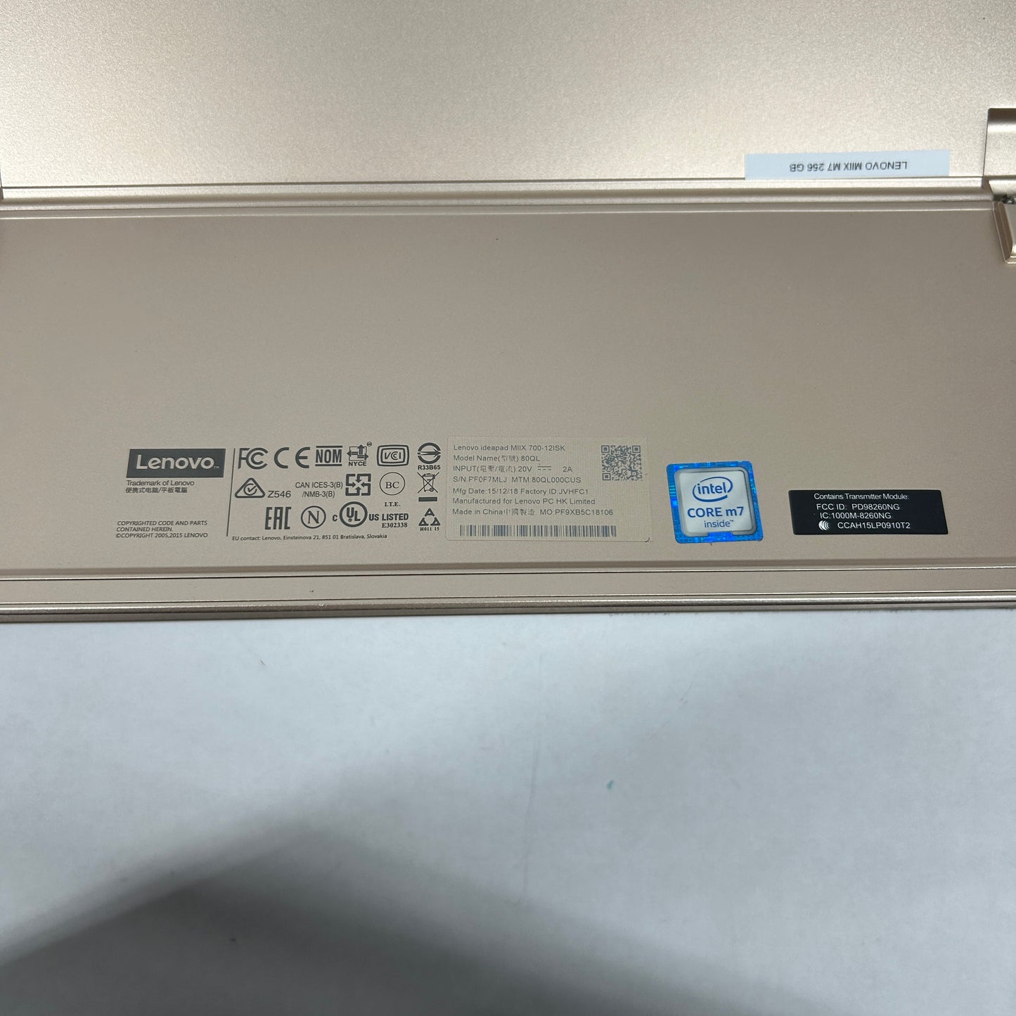 Broken Lenovo MIIX 700-12ISK 12" Core m7-6Y75 1.2GHz 8GB RAM 256GB SSD Bad Batt