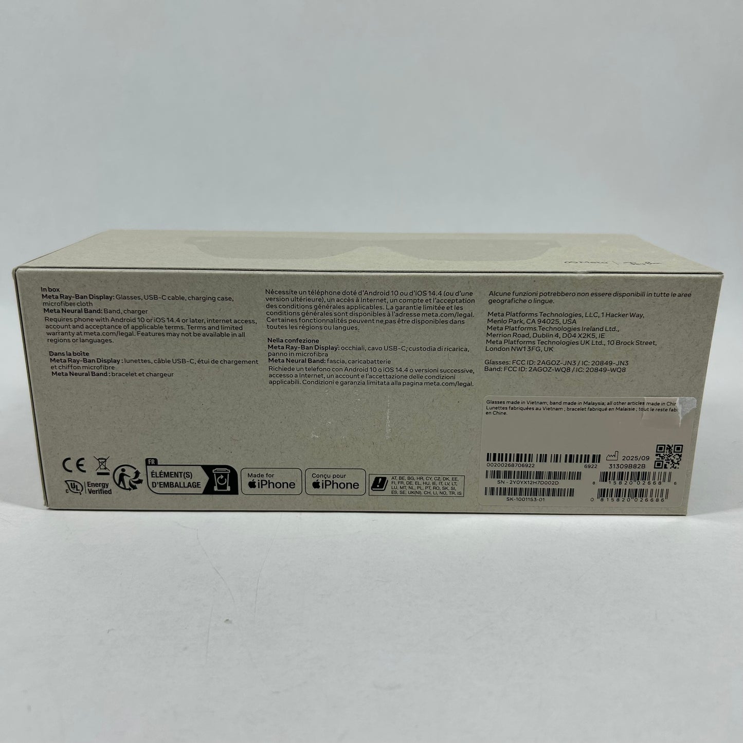 Ray-Ban Meta Display AR Smart Glasses Large 31309B82B