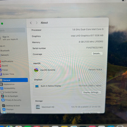 2019 Apple MacBook Air 13.3" i5 1.6GHz 8GB RAM 128GB HDD Space Gray MVFM2LL/A