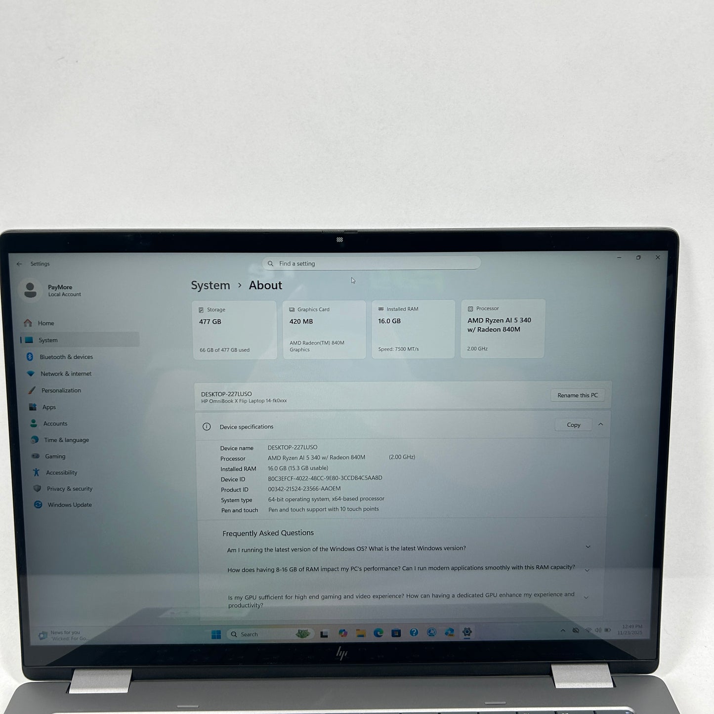 HP OmniBook X Flip 14-FK0013DX 14" Ryzen AI 5 340 2 GHz 16GB RAM 512GB SSD