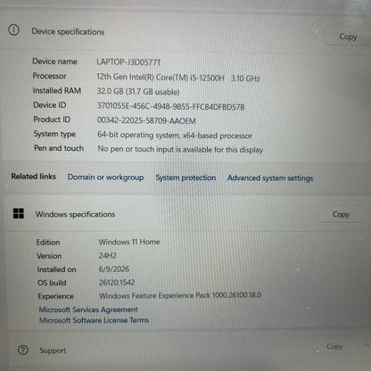 Acer Nitro 5 15.6" i5-12500H 3.1GHz 32GB RAM 2TB SSD GeForce RTX 3050 Ti