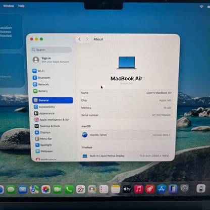 2026 Apple MacBook Air 13" M5 8C GPU 4.6GHz 16GB RAM 512GB SSD MDHH4LL/A